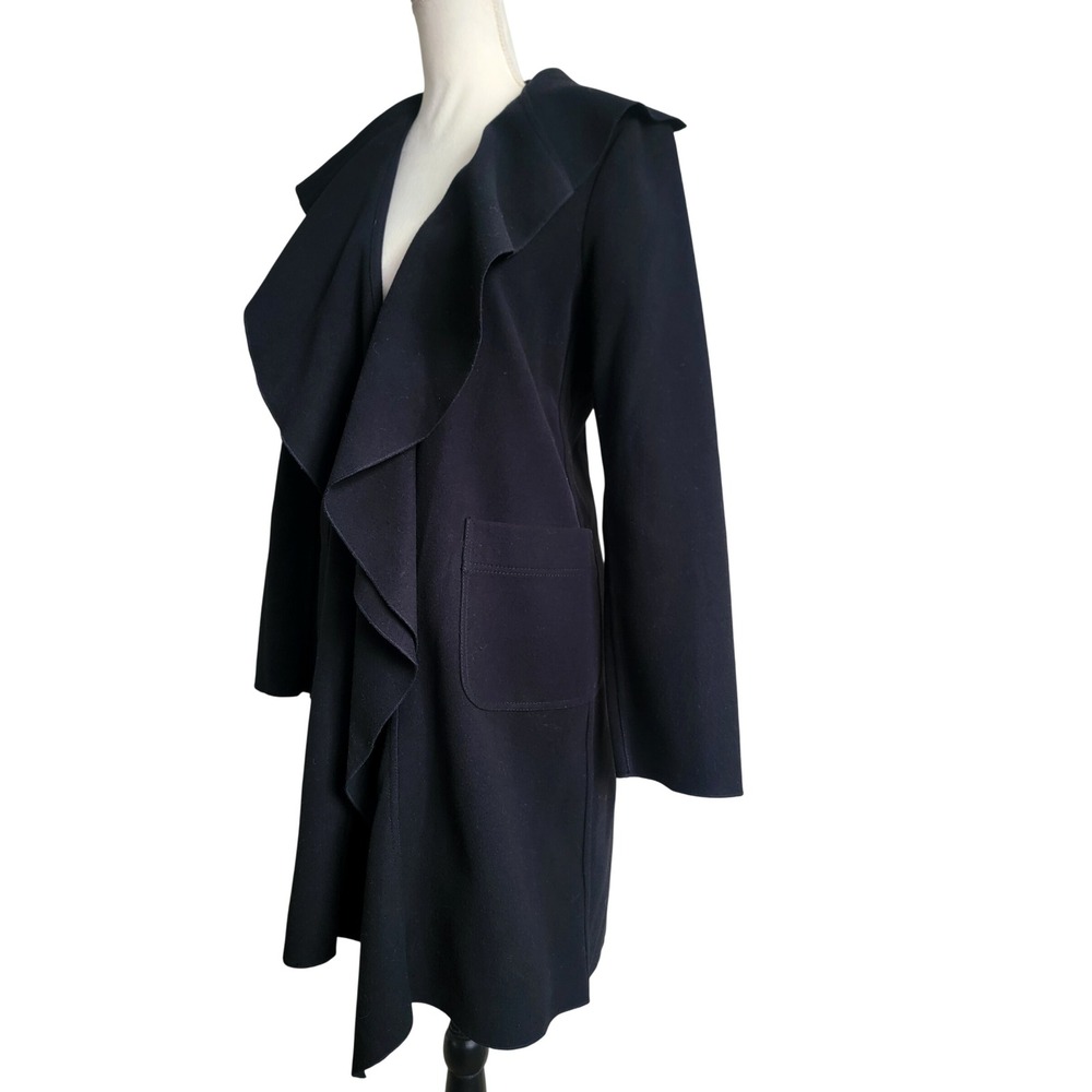 Kay Unger Black Waterfall Ruffle Collar Coat Jacket Size Small - Picture 3 of 10